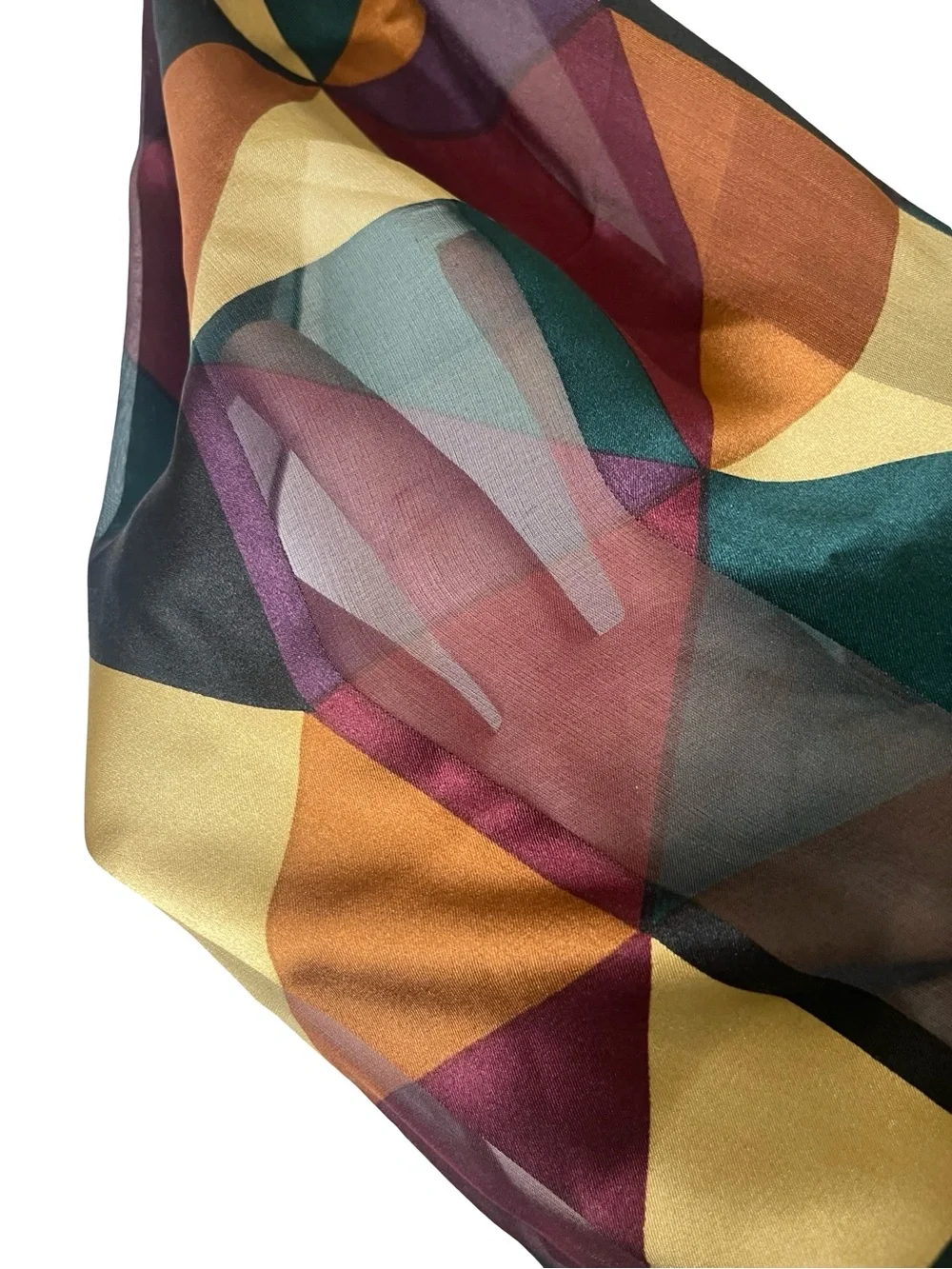 Vintage Bill Blass Silk Scarf Sheer Fall Geometric Teal Purple Lightweight